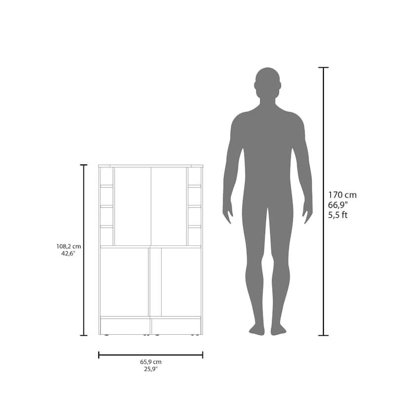 FM FURNITURE Toyei Corner Bar Cabinet with Bottle Rack, Open Shelves, and Hidden Storage, Natural Oak
