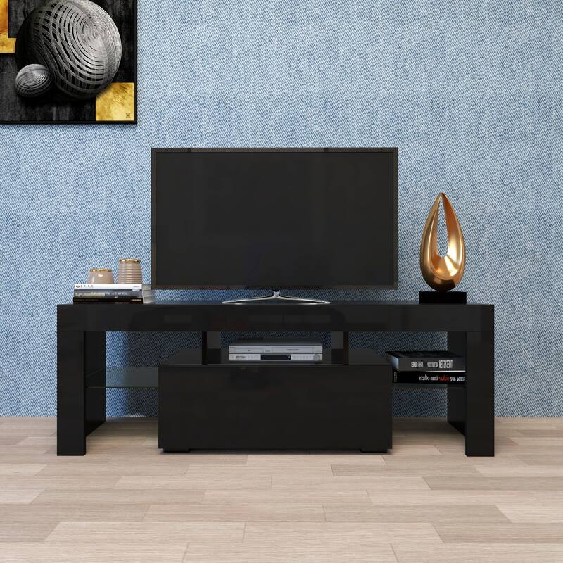 Wood TV Stand with Drawer and LED Light for TVs up to 59"