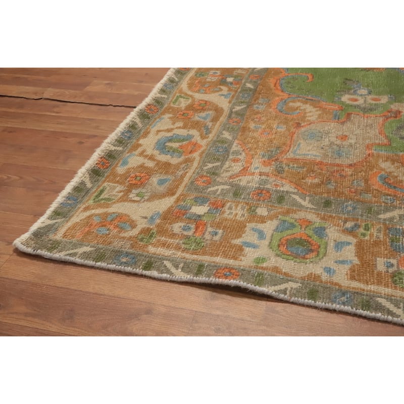 Hand Knotted Oriental 100% Wool Carpet Traditional Floral Green Tabriz Area Rug - 9' 1'' X 6' 8''
