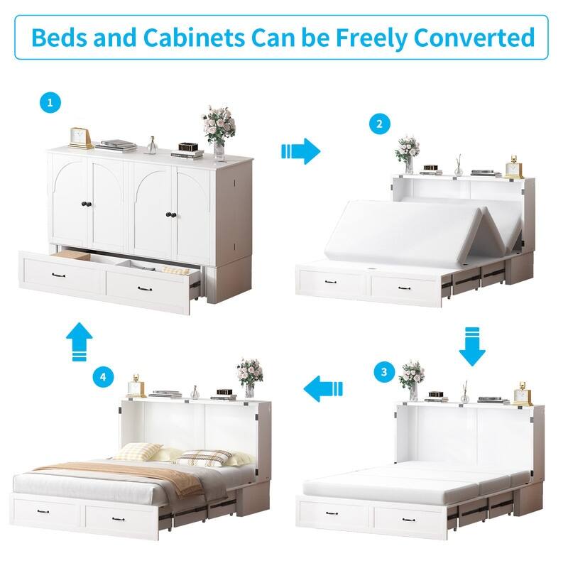 Mixoy Modern Murphy Bed Cabinet Queen Size with Charging,Optional Mattress