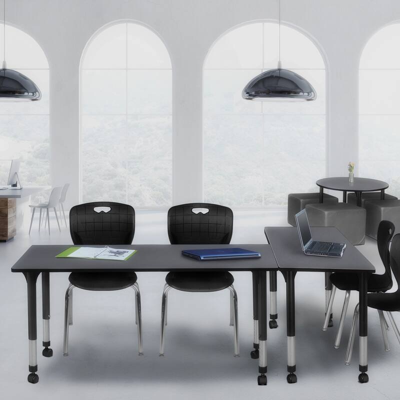 66 in. Height Adjustable Mobile Classroom Table - Grey & 2 18-in Stack Chairs- Black - 24