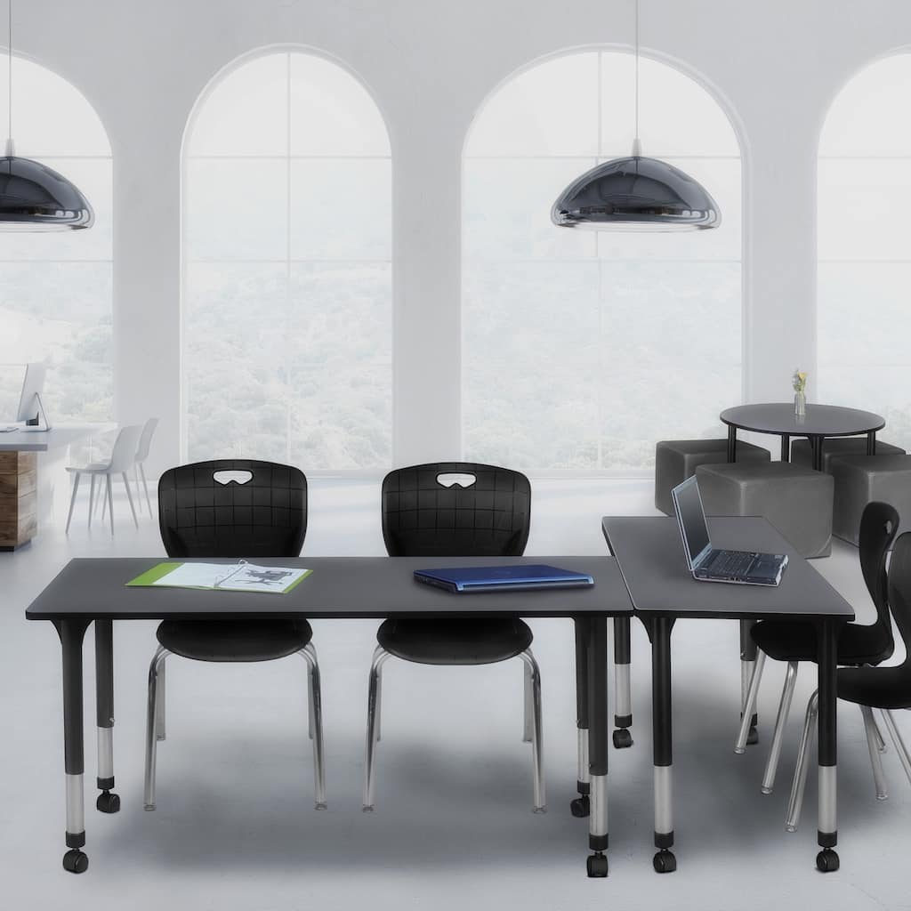 66 in. Height Adjustable Mobile Classroom Table - Grey & 2 18-in Stack Chairs- Black - 24