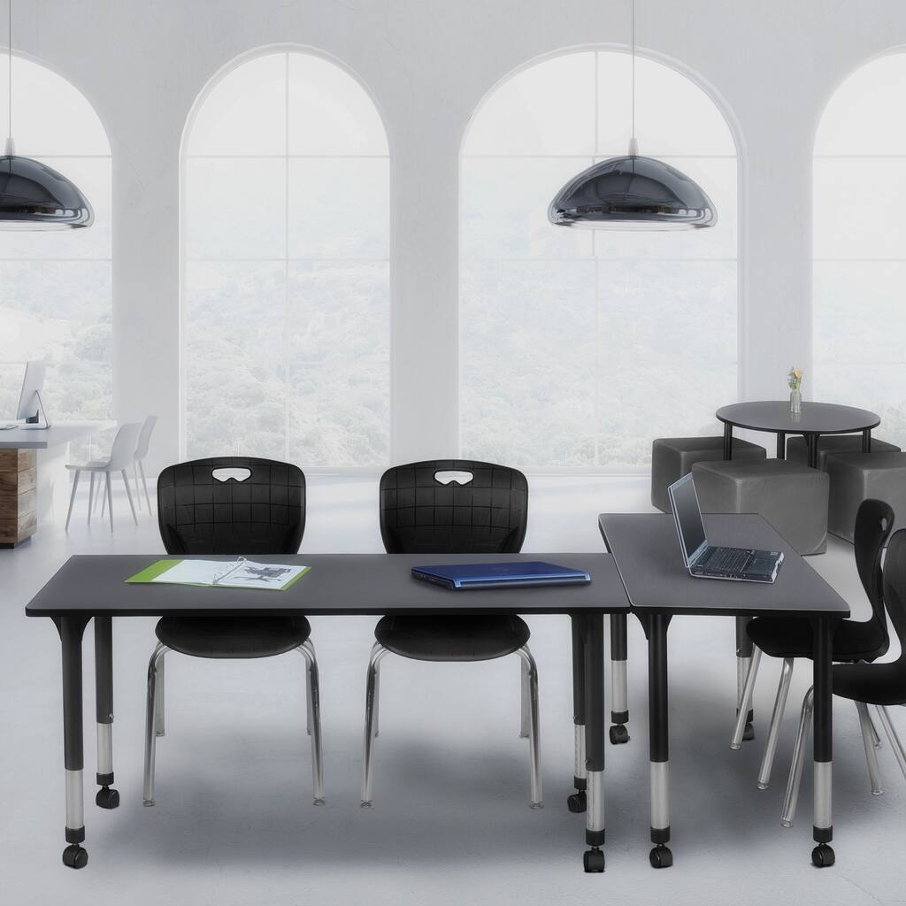 72 in. Height Adjustable Mobile Classroom Table - Grey & 2 18-in Stack Chairs- Black - 30