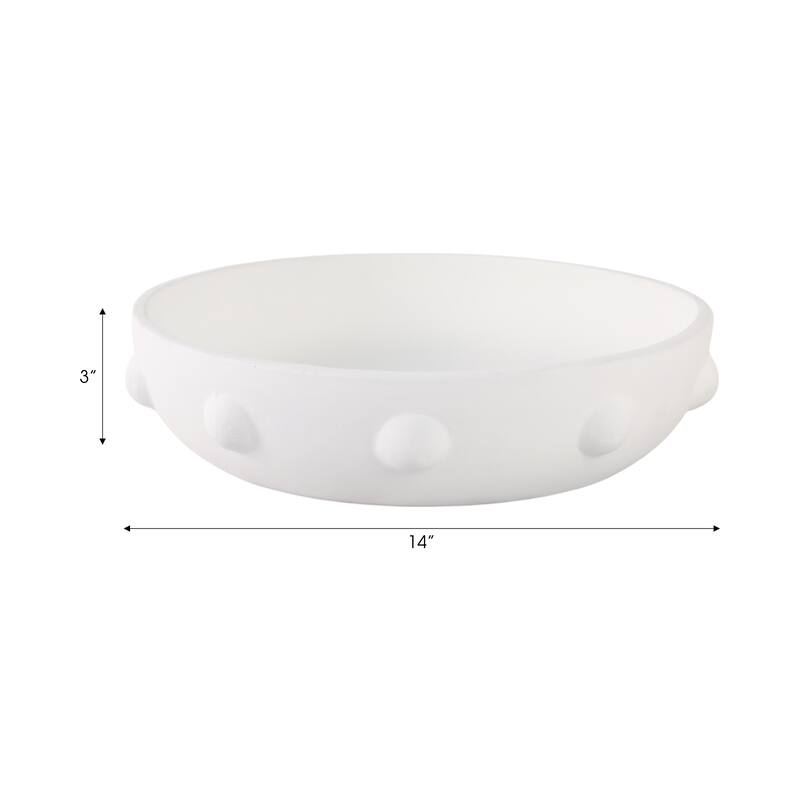 Pottery Clay Bowl Raised Dot-Textured Accents for Home - 14" White - 14" x 14" x 3.75"
