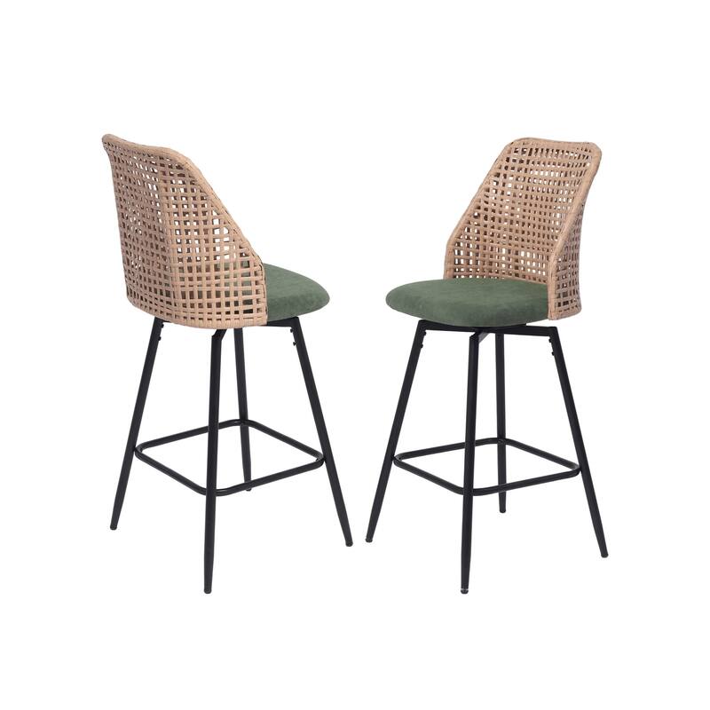 28"/29" Set of 2 Rattan Counter Height Swivel Bar Stools Chenille Cushion