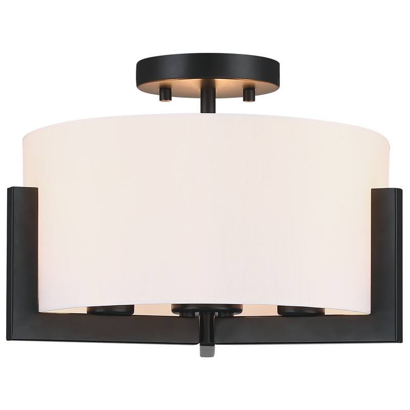 14 in. 3-Light Matte Black Semi-Flush Mount Ceiling Light with Drum Shade - 14"W