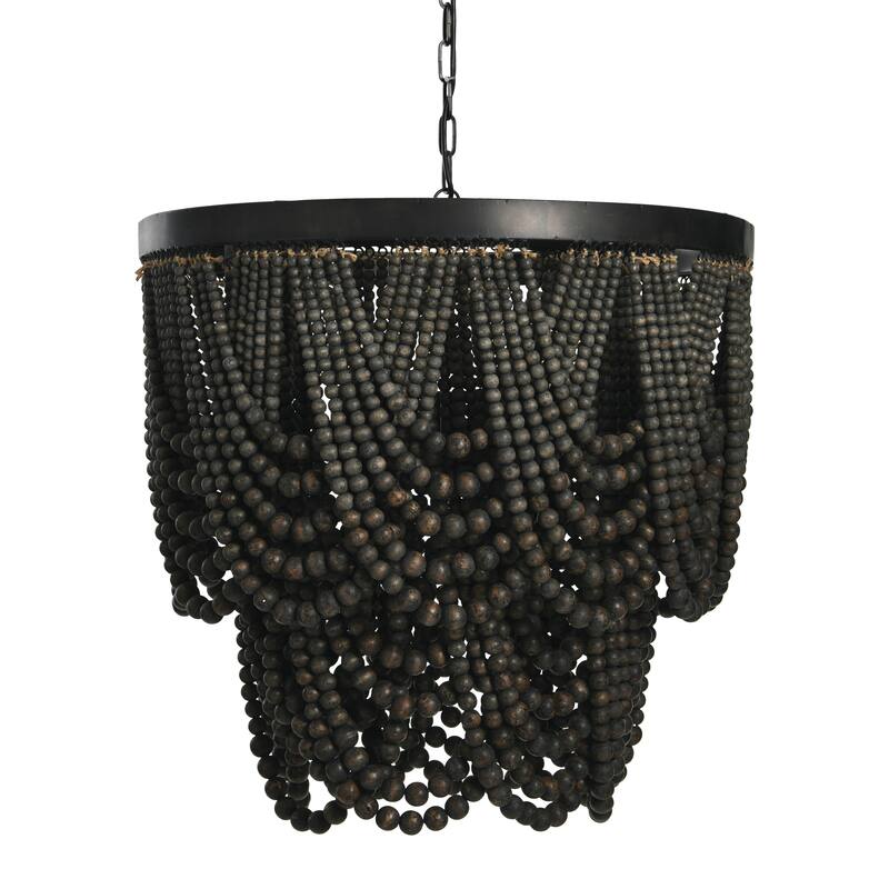 2-Tier Draped Wood Bead Chandelier