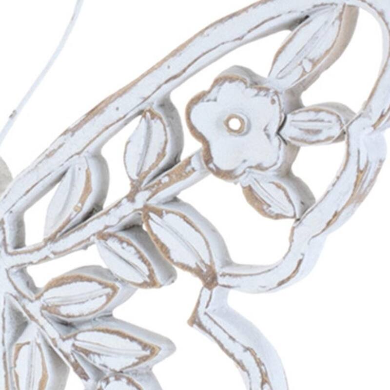 HomeRoots Set of Two White And Beige Polyresin Butterfly Tabletop Sculptures - 7.00 in. x 5.50 in. x 1.00 in.