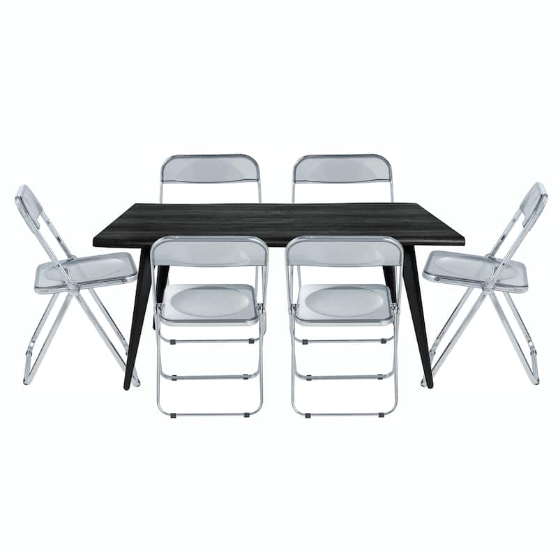 LeisureMod Lawrence Acrylic Folding Dining Chairs and Dining Table Set - Transparent Black