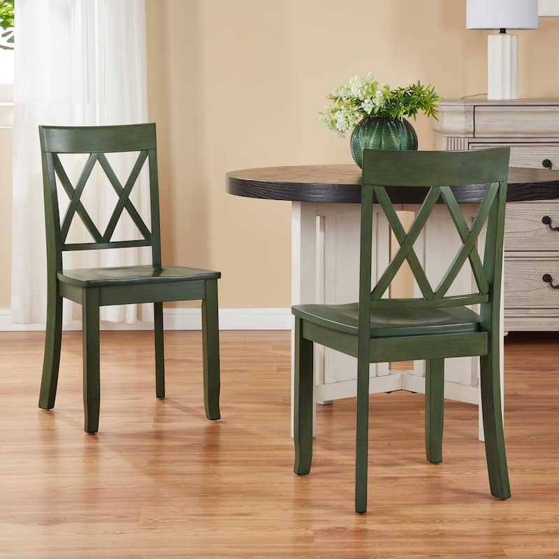 Vintage Cross Back Wood Double X-Back Dining Chairs - Set of 2 - Antique Green