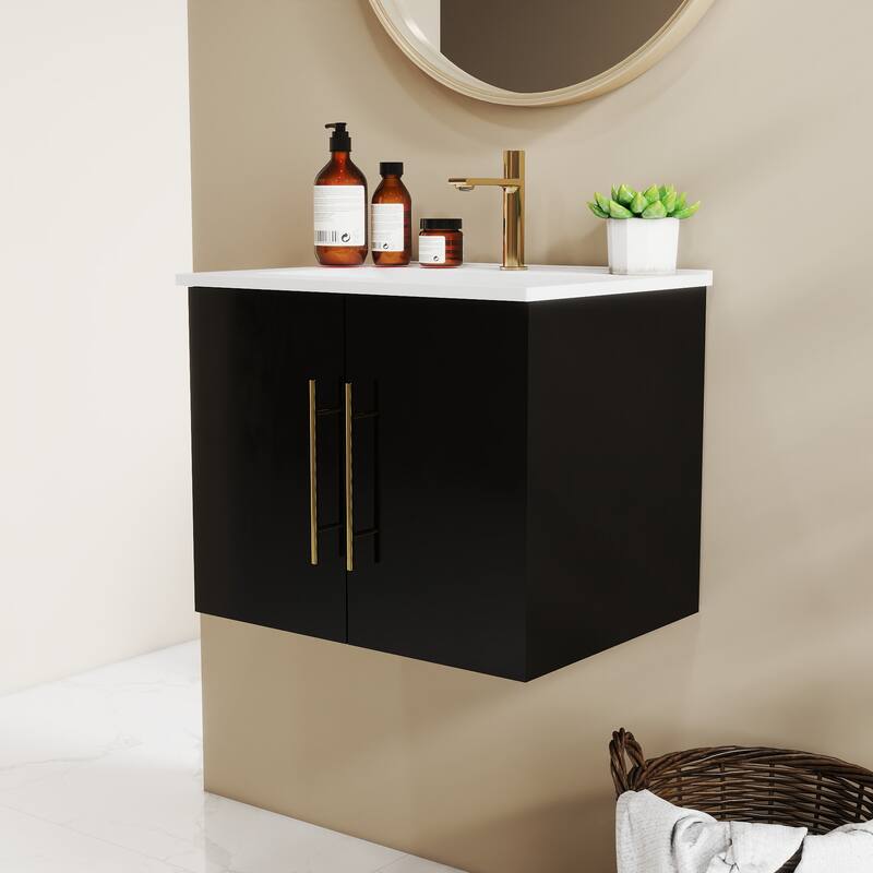 24-Inch Wall-Mounted Bathroom Vanity with Sink Combo,Double Doors,Soft Close Hinges, Ceramic Basin,Easy Assemble