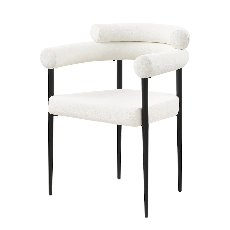 Round Boucle Backrest Sherpa Dining Chair with Metal Legs (Set of 2)