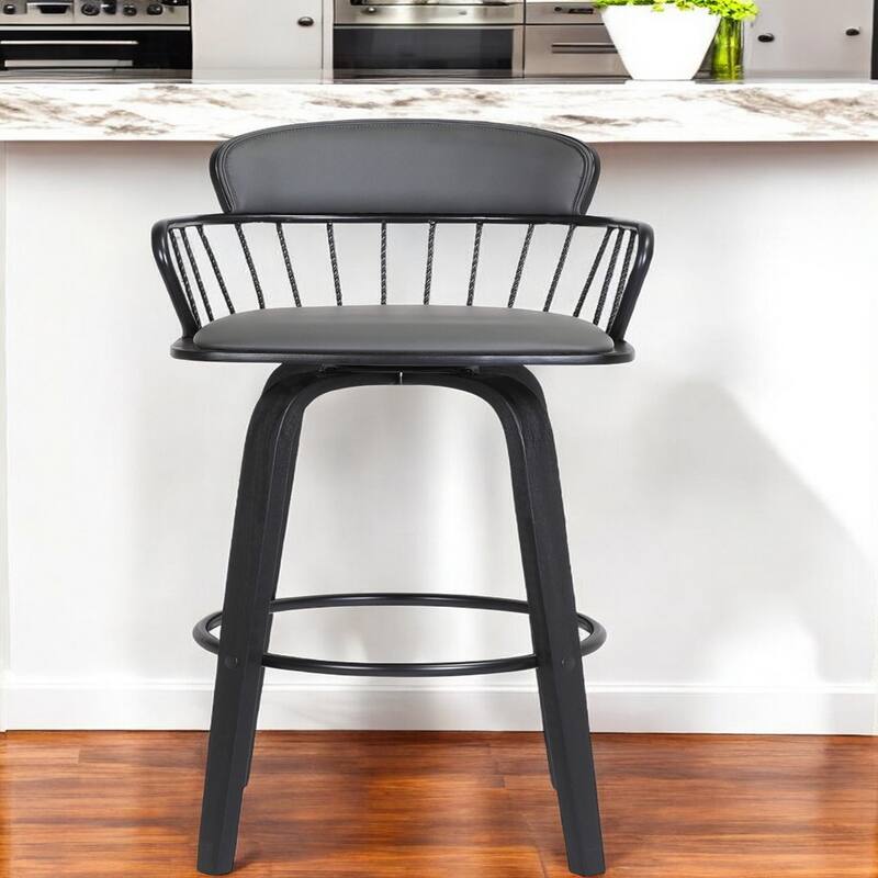 Faux Leather Counter Height Bar Chair with Arms, Swivel and Footrest