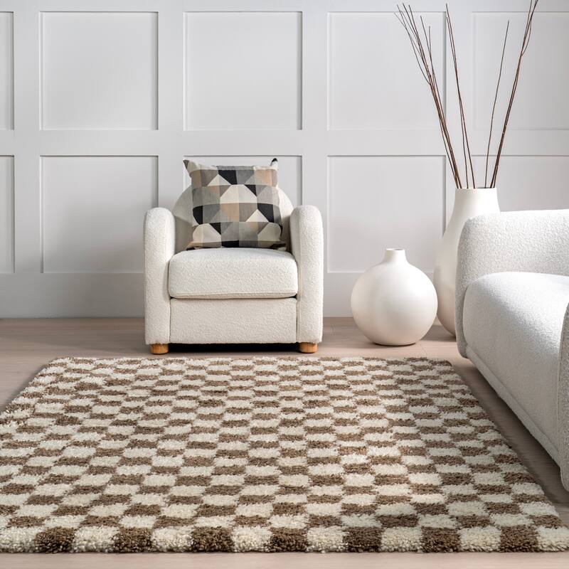 Nuloom Adelaide Mid-Century Checkered Shag Area Rug