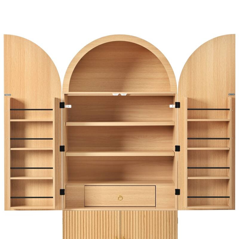 Arched Kitchen Pantry Cabinet Large Wooden Storage Cupboard with Doors, 8 Adjustable Door Shelves, 3 Interior Shelves & Drawer