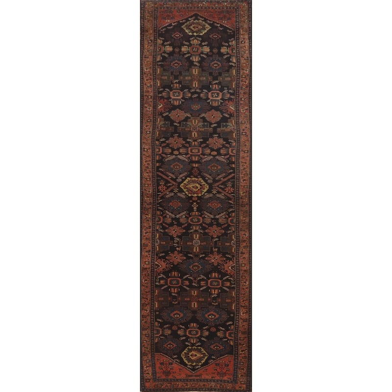 Hand Knotted Oriental 100% Wool Carpet Traditional Geometric Navy Blue & Blues Malayer Runner Rug - 16' 10'' X 3' 7''