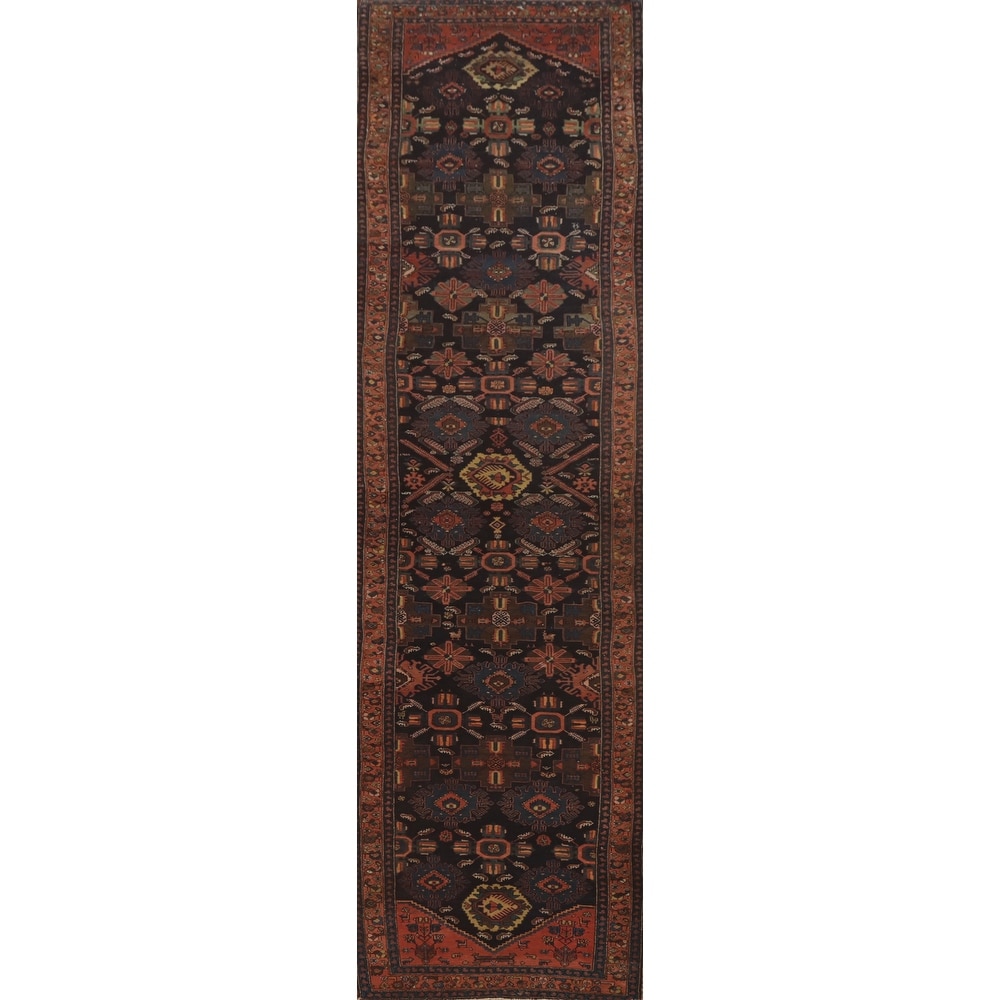 Hand Knotted Oriental 100% Wool Carpet Traditional Geometric Navy Blue & Blues Malayer Runner Rug - 16' 10'' X 3' 7''