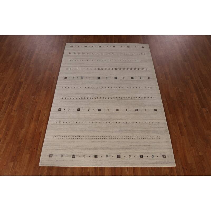 Tribal Beige Gabbeh Area Rug Handmade Modern Wool Carpet - 5'4" x 7'9"