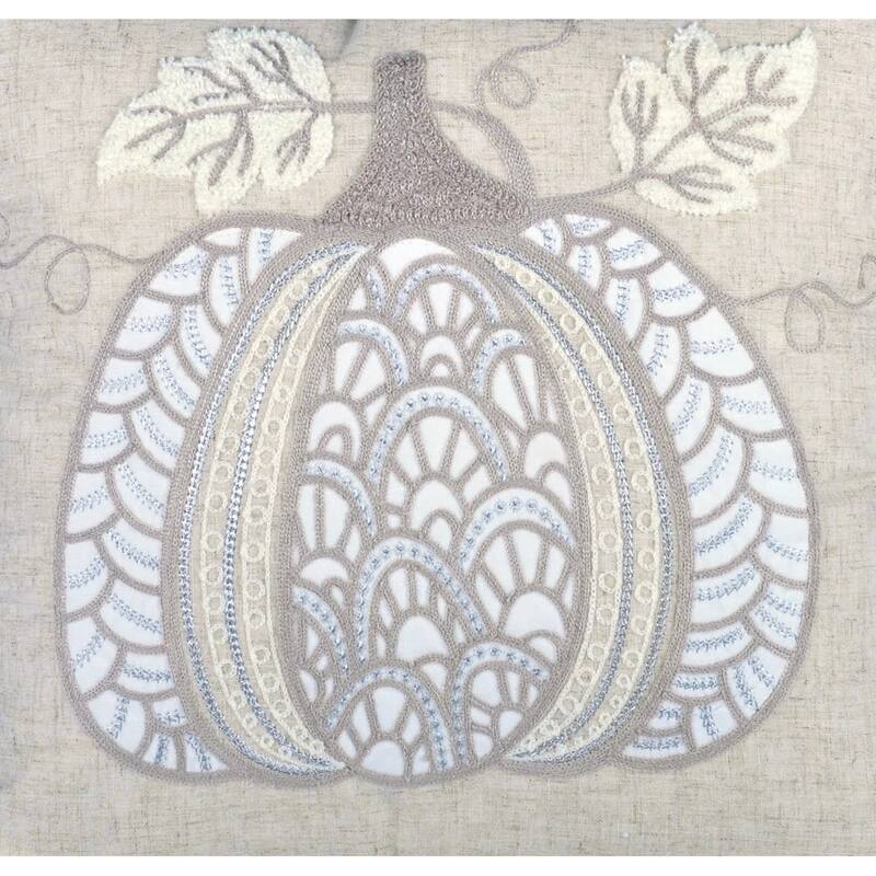 Lace Embroidered Pumpkin Throw Pillow - Neutral Fall Accent Cushion
