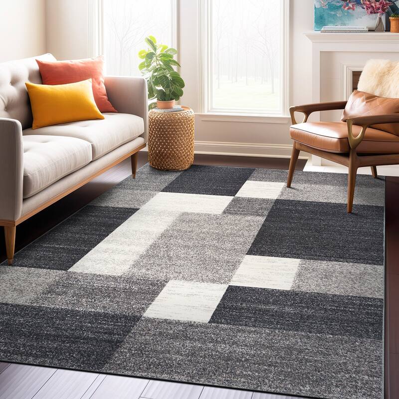 World Rug Gallery Modern Boxes Design Non-slip (Non-skid) Area Rug