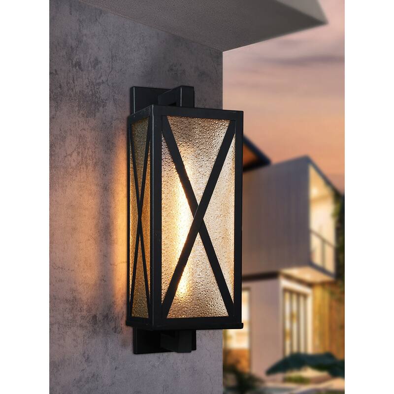19Inch Exterior Wall Lights, E26 Base, Ripple Glass Shade, Black - 2pack