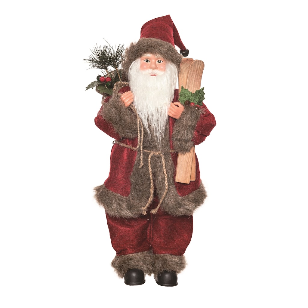 Transpac Fabric 18 in. Multicolor Christmas Rustic Cabin Santa