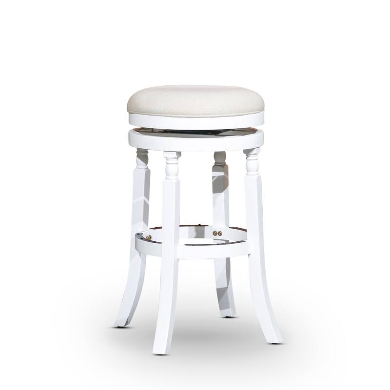 DTY Indoor Living Palmer Lake Backless Swivel Counter or Bar Stool - White/ Beige Fabric - Bar Height - 29-32 in.