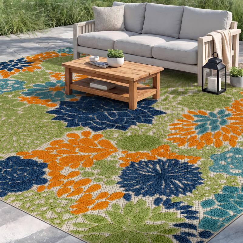 World Rug Gallery Indoor/Outdoor High-Low Textured Area Rug, Floral, Easy-Clean Patio Rug