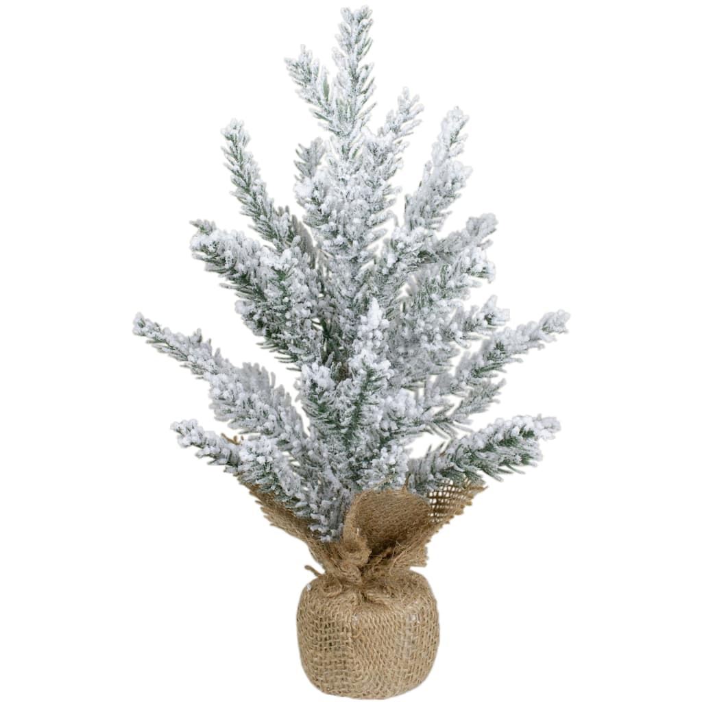 Flocked Mini Pine Slim Artificial Christmas Tree with Jute Base - Unlit - 12" - 1 Foot