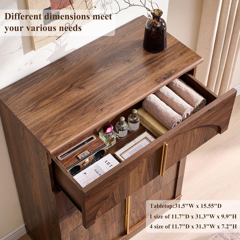 44" Tall Modern 5 Drawers Dresser with Arched Panel, Chest of Drawers