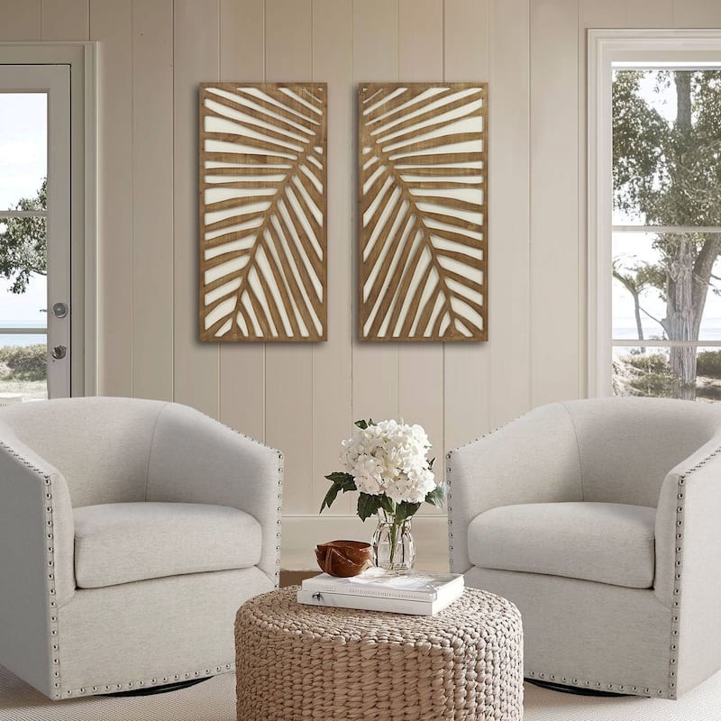 Madison Park Birch Palms Birch Botanical Two-tone Wood Panel Wall Decor Set