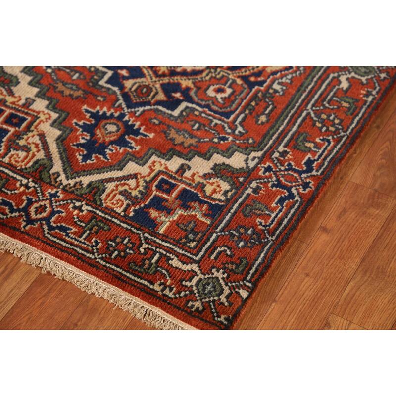Geometric Heriz Serapi Runner Rug Hand-Knotted Traditional Wool Carpet - 2'6" x 7'10"