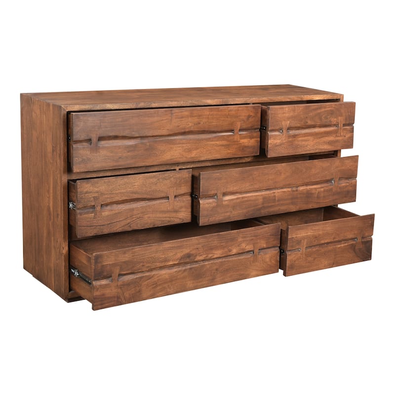 NADAAL STUDIOS Sterling Dresser, Six Drawer Solid Acacia with Live Edge and Butterfly Joinery, Brown