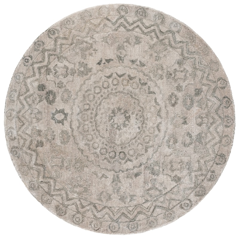 SAFAVIEH Handmade Anatolia Piedad Traditional Rug - 6' Round - Light Grey/Sage