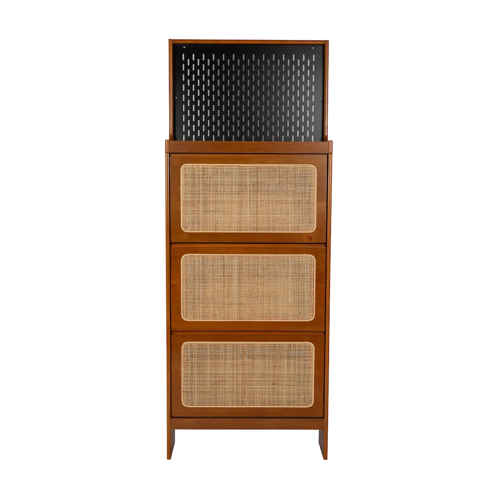 Shoe Cabinet with 3 Flip Drawers & Black Pegboard