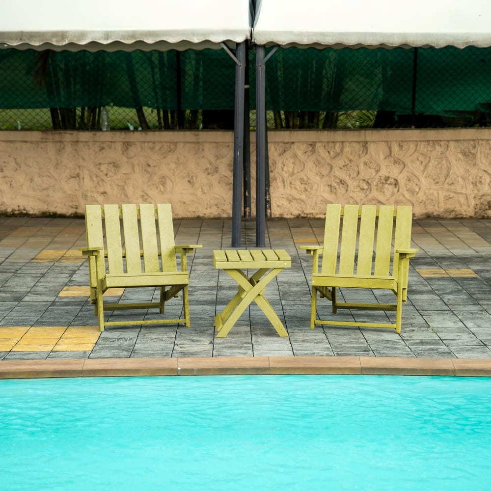 Shoreline Fully Assembled All-Weather Outdoor Folding Modern Adirondack Chair and Table Set - 3-piece