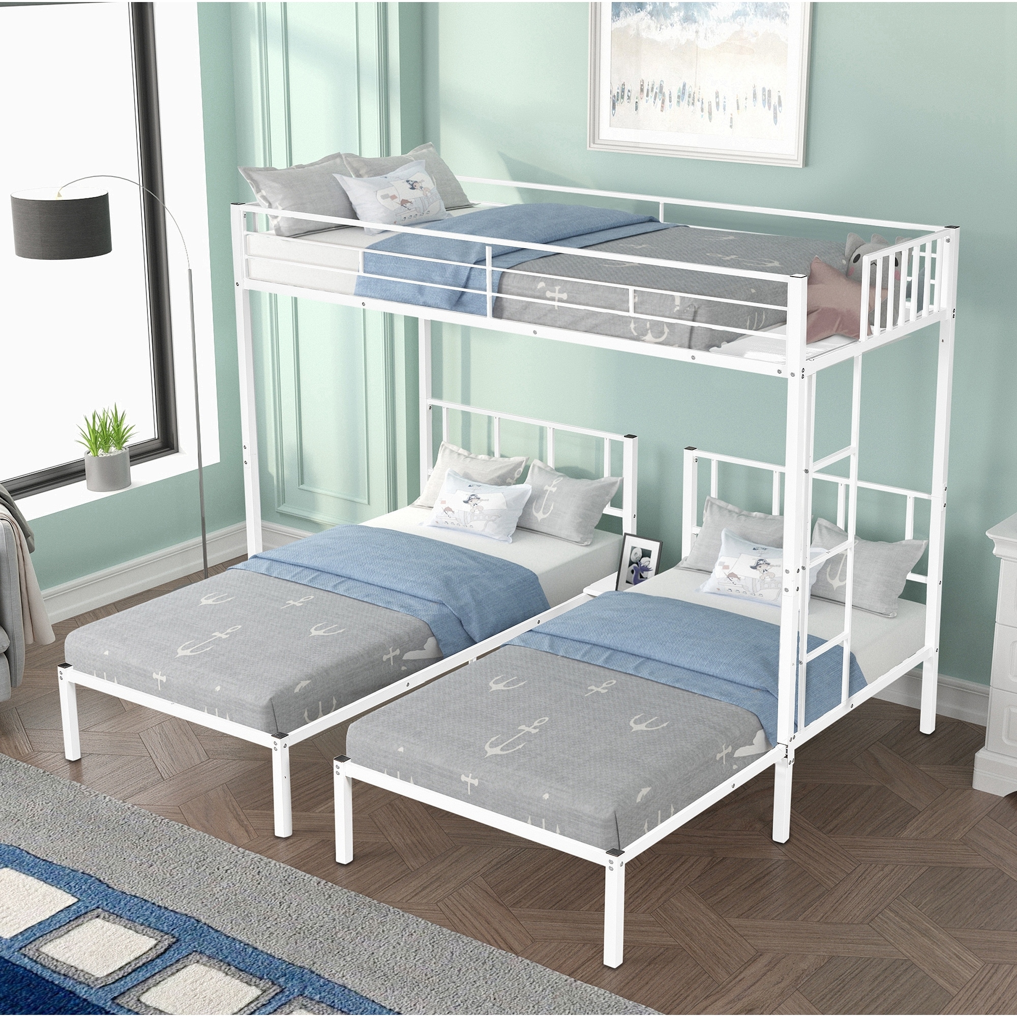 White metal sales triple bunk bed