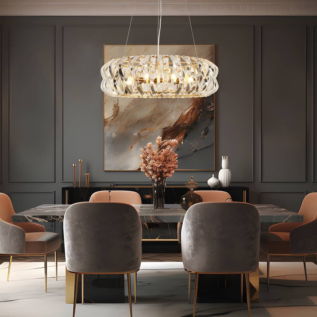 Modern 6-Light Crystal Drum Chandelier for Dining Living Room - D 28.3" x H 69" Max