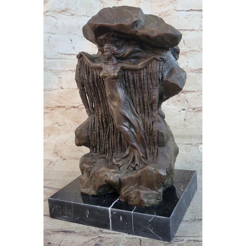 Bronze Waterfall Goddess Dor Sculpture – Mythical Woman Emerging From Rock