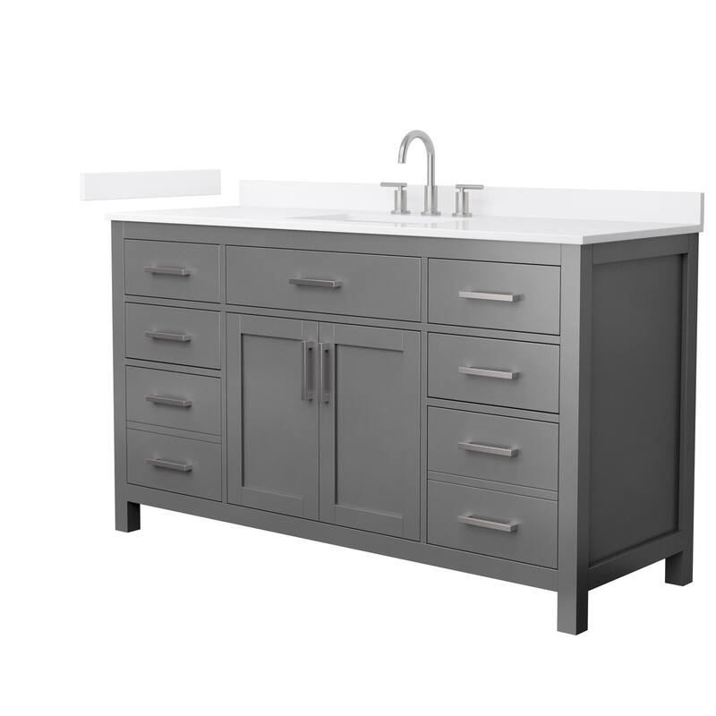 Wyndham Collection WCG2424-60S-QTZ-US3MXX Beckett 60" Free Standing - Dark Gray / White Quartz Top / Brushed Nickel