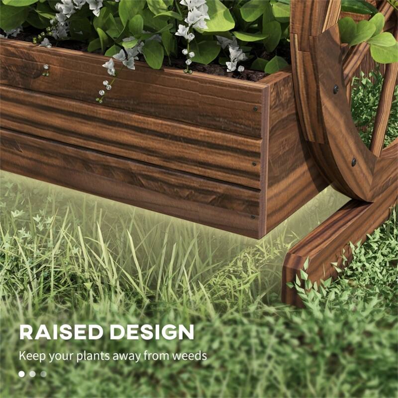 3-Tier Wooden Raised Garden Bed with Vintage Wheel Design - 24.5" L x 24" W x 22.5" H
