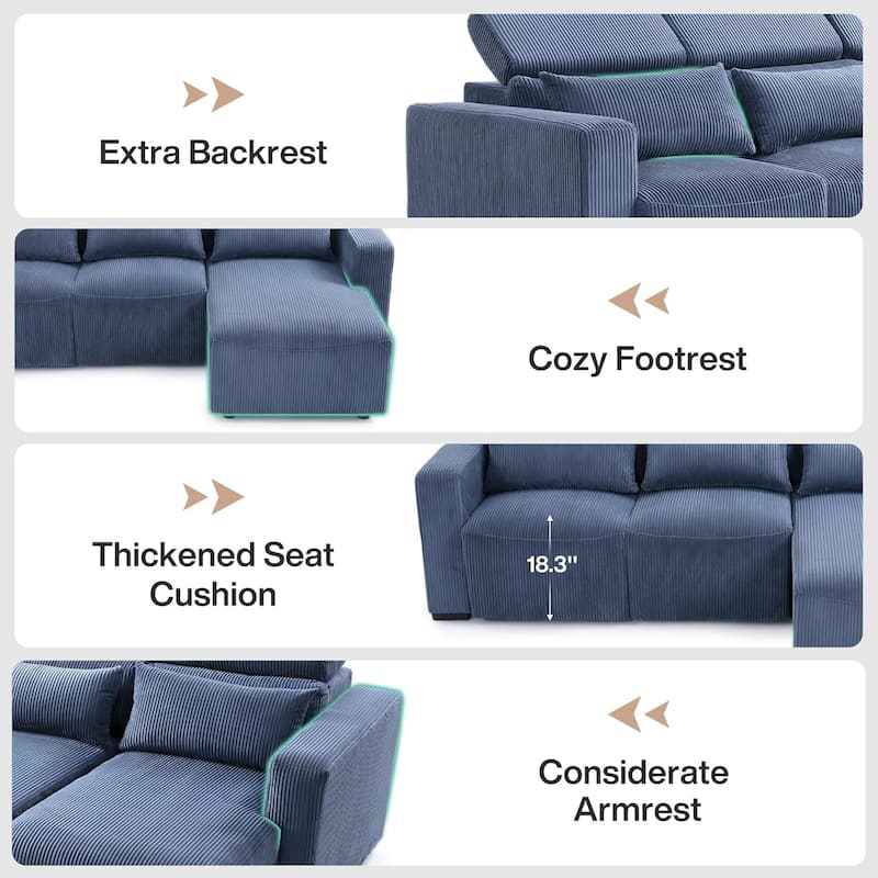 90.2" Electric Reclining Sectional Sofa with Adjustable Headrest & Ottoman, 3-Seat Deep Couch