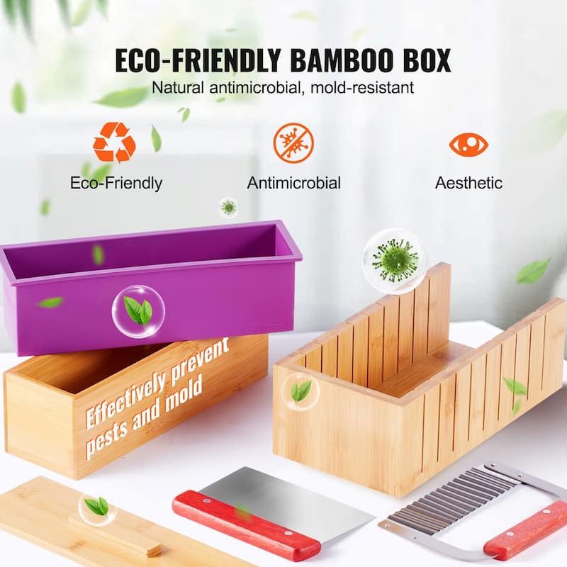UIMOSO Soap Making Kit, Bamboo Cutting Box and Inner Box with Silicone Mold, Stainless Steel Straight Cutter and Wavy Cutter
