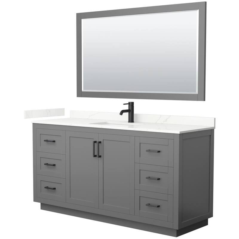 Wyndham Collection WCF292966S-QTZ-UNSM58 Miranda 66" Free Standing - Dark Gray / Giotto Quartz Top / Matte Black