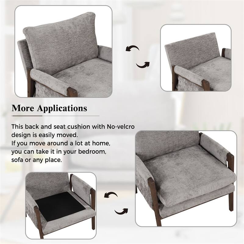 Mid-Century Velvet Living Room Accent Leisure Armchair with Solid Wood