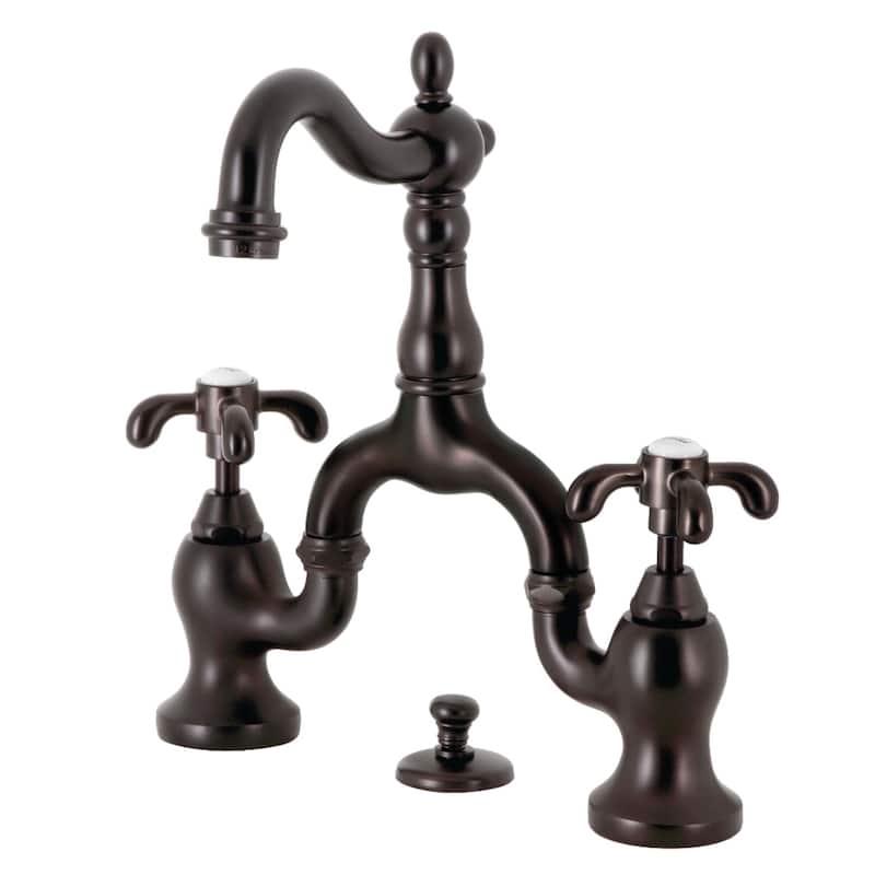 French Country Bridge Bathroom Faucet with Brass Pop-Up - Oil Rubbed Bronze