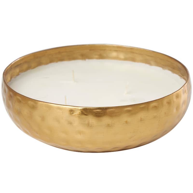 Gold or Silver or Copper Metal Mediterranean Fig Scented Hammered 20 oz 3 Wick Candle with White Wax