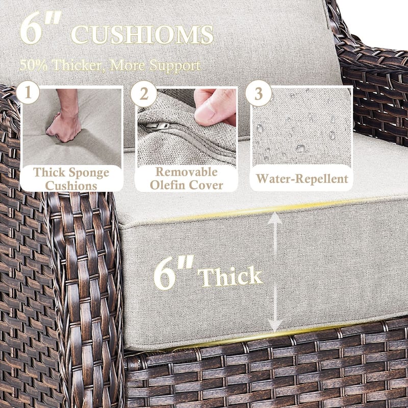 Arcadia 5-Piece Wicker Patio Swivel Glider Set with 6-Inch Thick Cushions