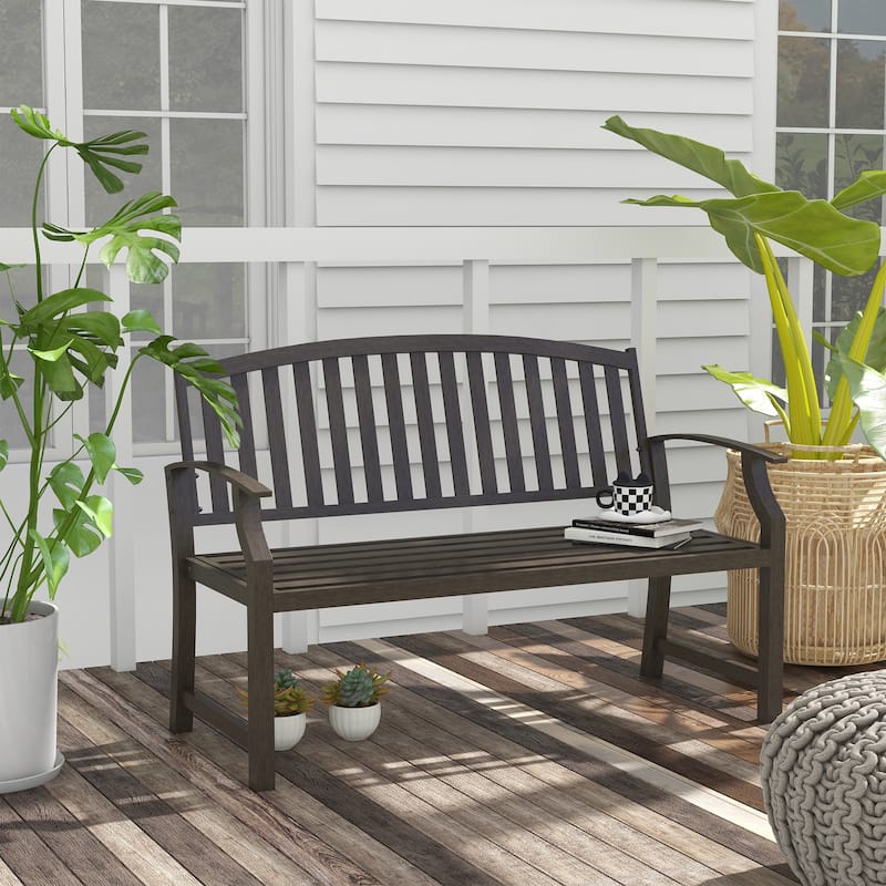 Outsunny 46" Outdoor Garden Bench, Metal Bench, Wood Look Slatted Frame Furniture for Patio - Brown