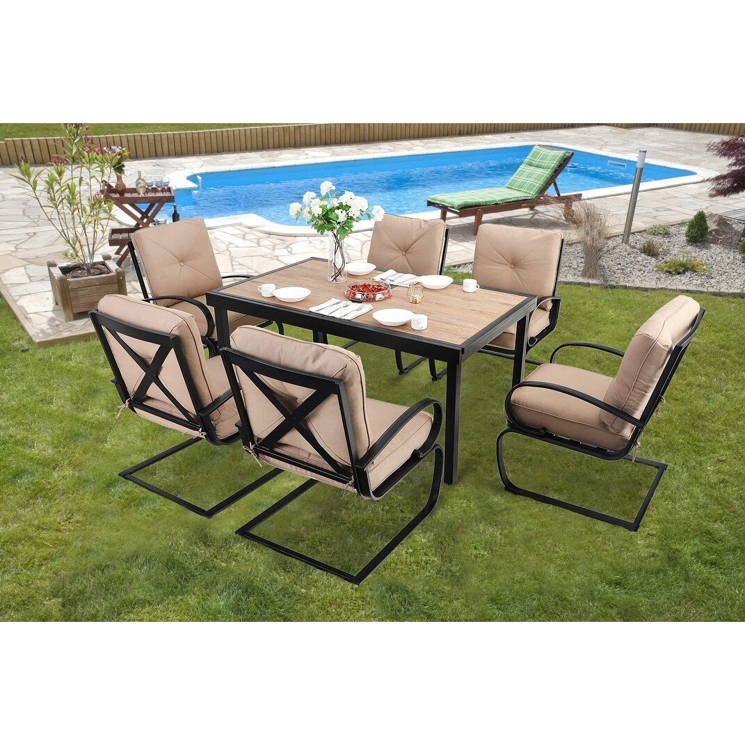 Shop Mfstudio 7 9 Piece Patio Dining Set With 6 C Spring Motion Metal Rocker Chairs And 1 Expandable Outdoor Dining Rectangle Table Overstock 32362459